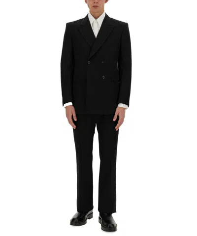 Alexander Mcqueen Double-breasted Tailored Jacket Structured Shoulders In Black
