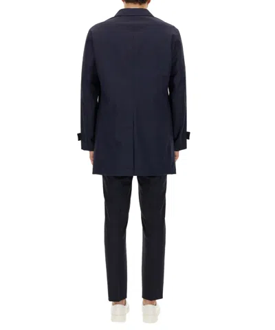 Hugo Boss Boss Classic Button-up Black Trench Coat With Extended Back Hem In Blue