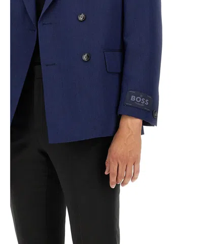 Hugo Boss Boss Double-breasted Jacket In Blue