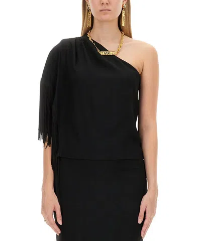 Moschino One-shoulder Top With Fringes In Black