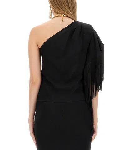 Moschino One-shoulder Top With Fringes In Black