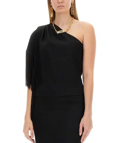 Moschino One-shoulder Top With Fringes In Black