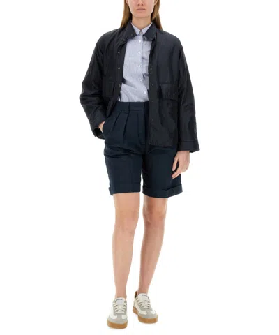 Aspesi Tailored High-waisted Cotton-linen Shorts With Pleated Front In Black