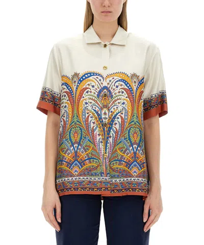 Etro Silk Shirt With Collared Neck And Print In Multi