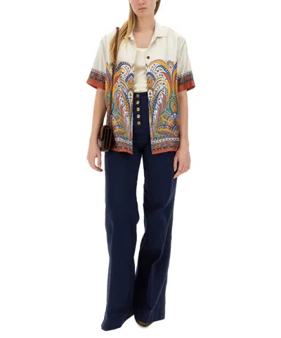 Etro Silk Shirt With Collared Neck And Print In Multi