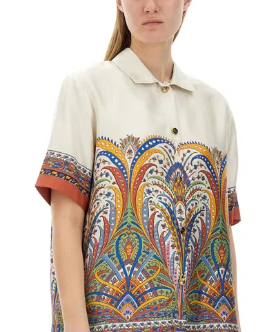Etro Silk Shirt With Collared Neck And Print In Multi