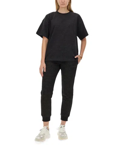 Moschino Cotton Joggers With Ribbed Elastic Waist In Black