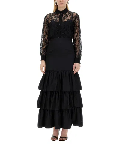 Moschino Black Lace Shirt With Intricate Floral Patterns In Black
