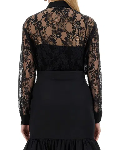 Moschino Black Lace Shirt With Intricate Floral Patterns In Black