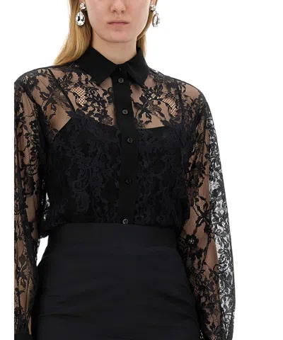 Moschino Black Lace Shirt With Intricate Floral Patterns In Black