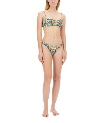 Ganni Recycled Printed Ruffle Bandeau Bikini Top In Multi