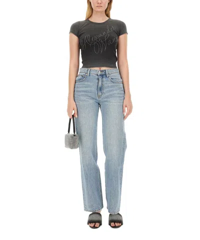 Alexander Wang Crystal Hotfix Tee In Ribbed Jersey
