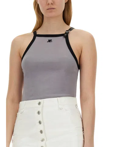 Courrèges Logo Tank Top In Gray