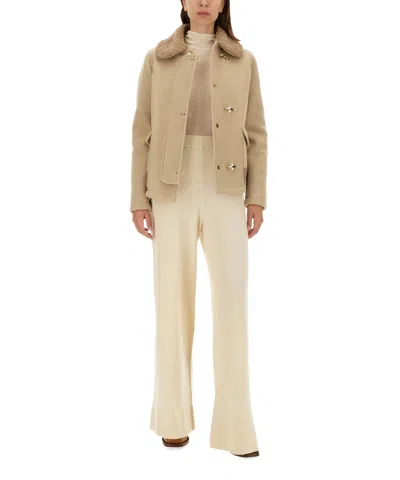 Fay Textured Wool Jacket With Plush Collar In White