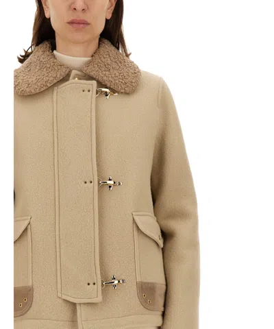 Fay Textured Wool Jacket With Plush Collar In White