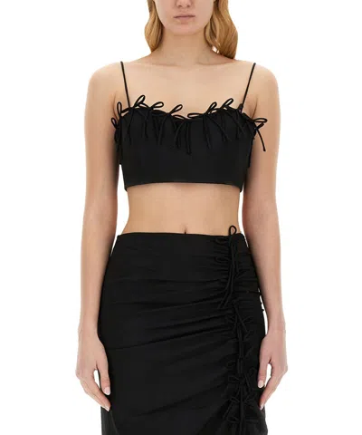 Ganni Bow-detailed Crepe Bra Top In Black