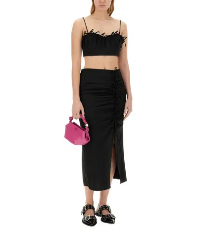Ganni Bow-detailed Crepe Bra Top In Black