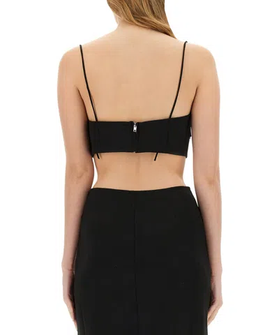 Ganni Bow-detailed Crepe Bra Top In Black