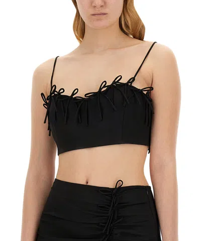 Ganni Bow-detailed Crepe Bra Top In Black