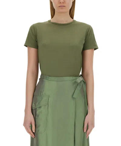 Aspesi Cotton T-shirt With Side Pocket And Tie Waist In Green