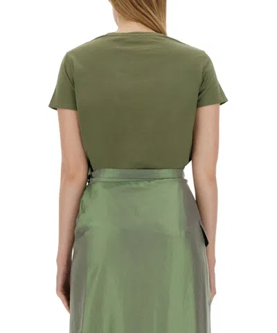 Aspesi Cotton T-shirt With Side Pocket And Tie Waist In Green
