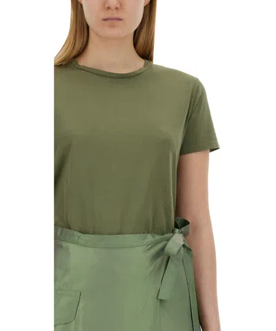 Aspesi Cotton T-shirt With Side Pocket And Tie Waist In Green