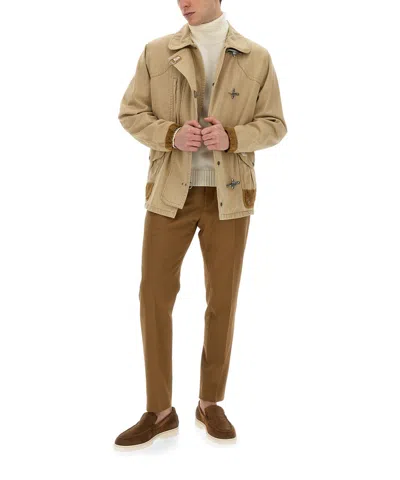 Fay Jacket With Contrast Detailing And Front Pocket In Neutral