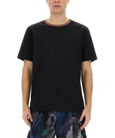 Paul Smith Stripes Logo Collar T-shirt In Black