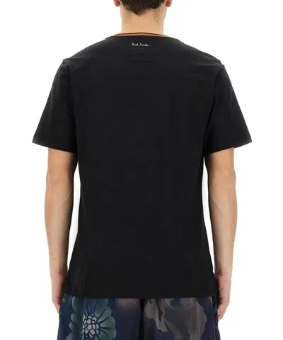 Paul Smith Stripes Logo Collar T-shirt In Black