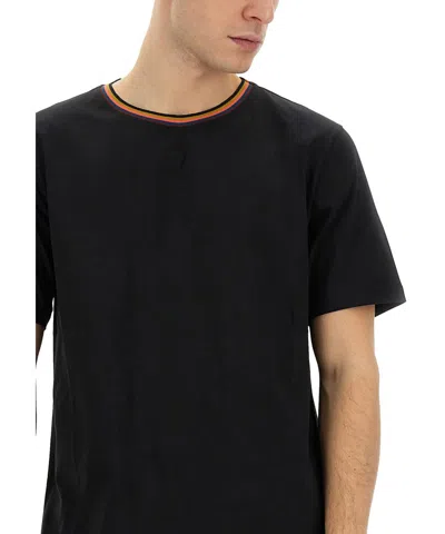 Paul Smith Stripes Logo Collar T-shirt In Black