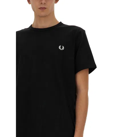 Fred Perry Logo-embroidered Cotton T-shirt In Black