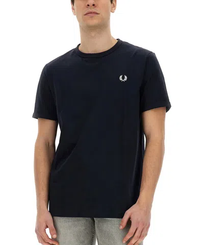 Fred Perry Logo-embroidered Cotton T-shirt In Black