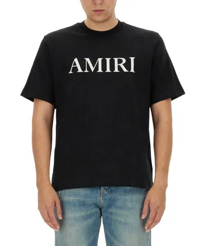 Amiri Black Crewneck T-shirt With Logo Lettering Print On The Front In Cotton Man