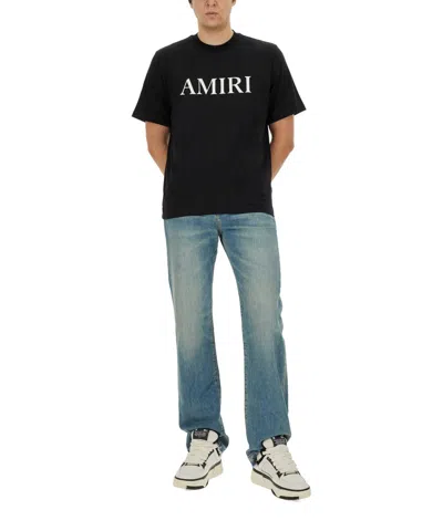 Amiri Black Crewneck T-shirt With Logo Lettering Print On The Front In Cotton Man