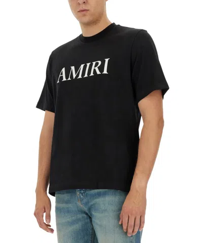 Amiri Black Crewneck T-shirt With Logo Lettering Print On The Front In Cotton Man