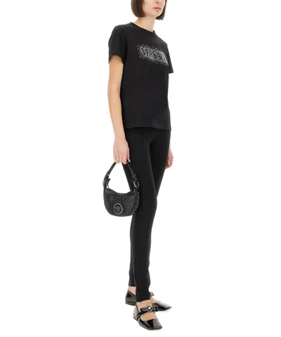 Versace Leggings With Logo In Black