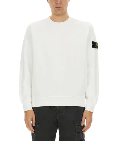 Stone Island Turtleneck Ribbed Wool Sweater In White