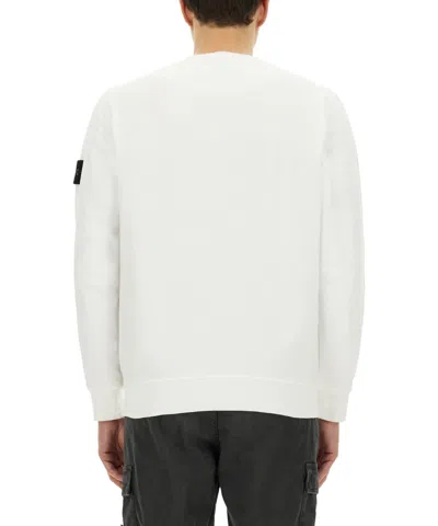 Stone Island Turtleneck Ribbed Wool Sweater In White