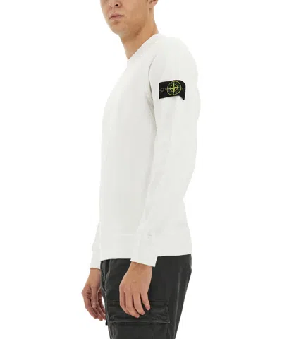Stone Island Turtleneck Ribbed Wool Sweater In White