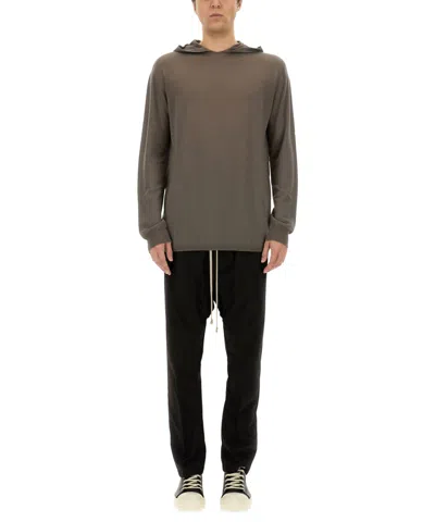 Rick Owens Green Drop-crotched Pants With Drawstring In Cotton Man