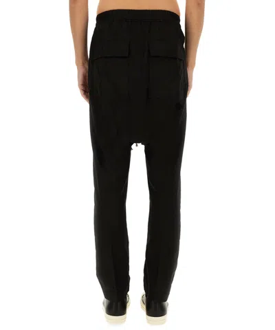 Rick Owens Green Drop-crotched Pants With Drawstring In Cotton Man
