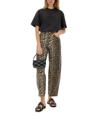 Ganni Leopard Print Barrel Jeans In Animal Print