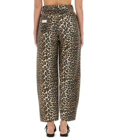 Ganni Leopard Print Barrel Jeans In Animal Print