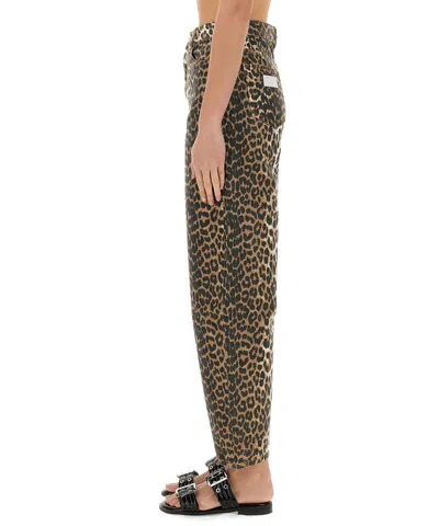 Ganni Leopard Print Barrel Jeans In Animal Print