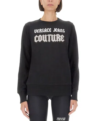 Versace Jeans Couture Bead-embellished Cotton Sweatshirt In Black