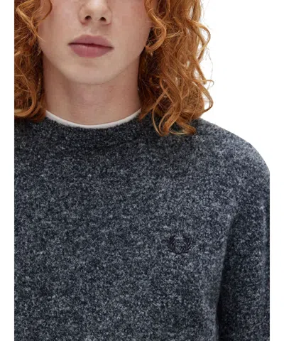 Fred Perry Mens Boucle Knit Crew Neck Sweater In Blue