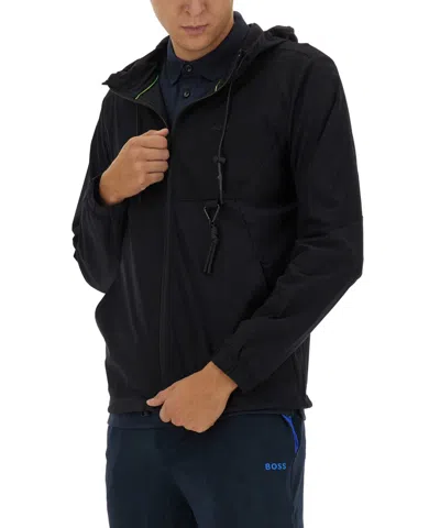 Hugo Boss Regular-fit Zip-up Hoodie With Quick-dry Performance In Black