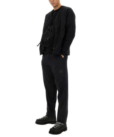 C.p. Company Zip Sweatshirt With Button And Patchwork In Black