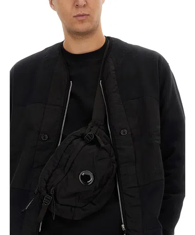 C.p. Company Zip Sweatshirt With Button And Patchwork In Black