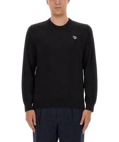 Ps By Paul Smith Black Zebra Logo Knitted Cotton Sweater In Black